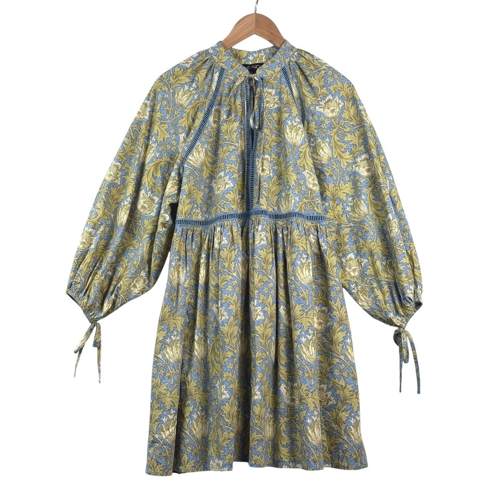 GIGIO USA BalloonSleeve Babydoll Mini Dress Sz S William Morris Romantic Prairie
